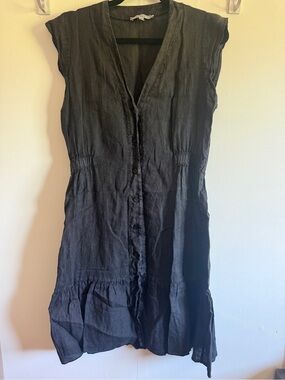 Allegra Masini Firenze Italian Linen Dress XS Charcoal Button Front Made Italy